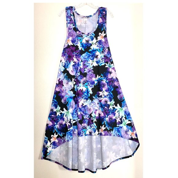 Swimsuits For All Dresses & Skirts - Floral Maxi Dress ~ Hi Low ~ Watercolor Purples & Blues ~ 22 / 24